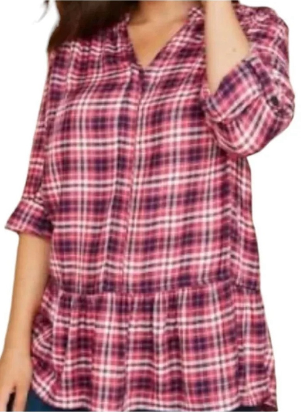 Lane Bryant flannel plaid peplum half button pullover tunic, plus size 18